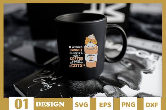 A Woman Survive with Cat and Coffee