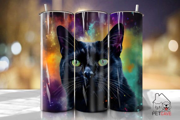 Black Cat and Galaxy Watercolor 20oz