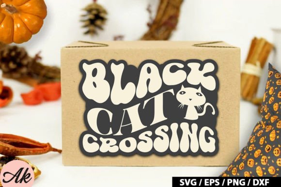 Black Cat Crossing Retro Stickers