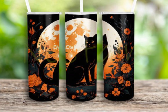 Black Cat Moon Digital Design Tumbler