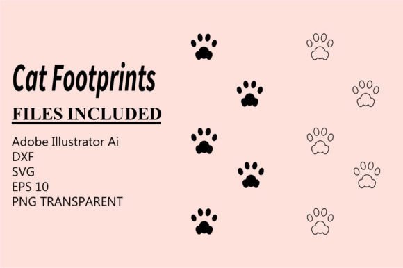 Cat Footprints Silhouette and Outline