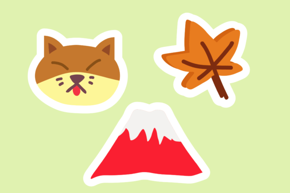 Cat Mountain Leaf Japan Icon Stickers