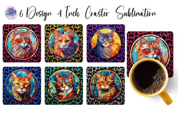 Cat Stained Glass Square Coaster