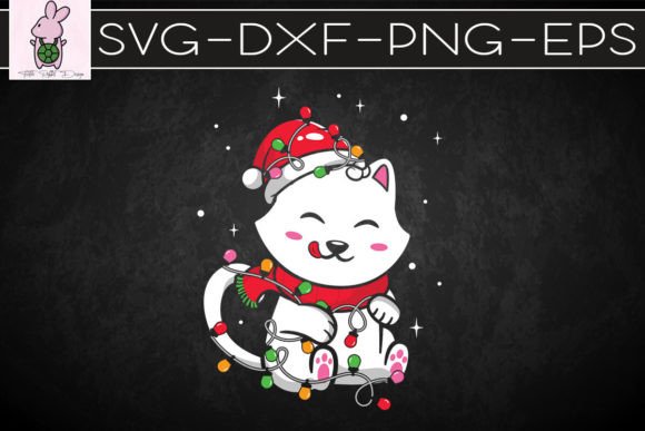 Christmas Lights Cat Portrait