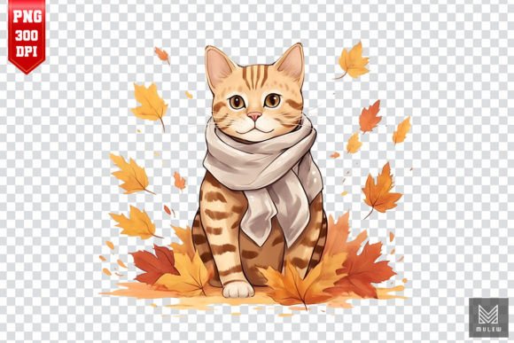 Cute Bengal Cat in Autumn Clipart