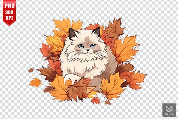 Cute Birman Cat in Autumn Clipart