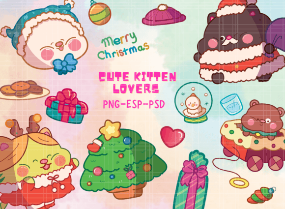 Cute Cat Christmas Set Clipart