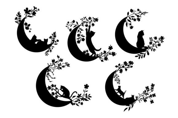 Cute Cat Flower Moon Wildflower Design