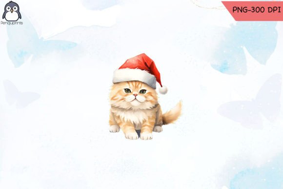 Cute Cat Wear Christmas Hat PNG