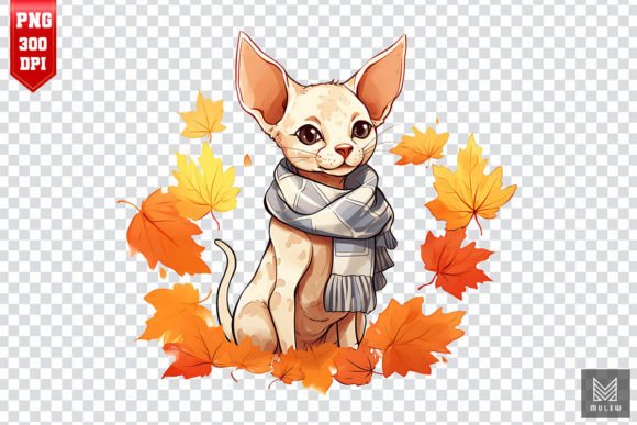 Cute Cornish Rex Cat in Autumn Clipart