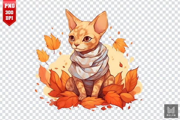 Cute Devon Rex Cat in Autumn Clipart