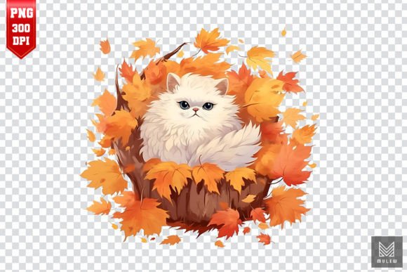 Cute Persian Cat in Autumn Clipart