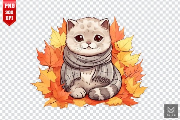Cute Scottish Fold Cat in Autumn Clipart