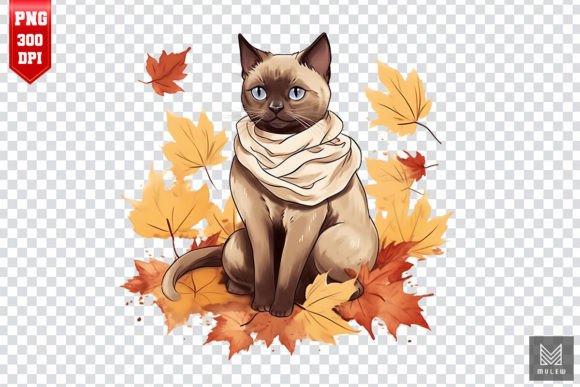 Cute Siamese Cat in Autumn Clipart