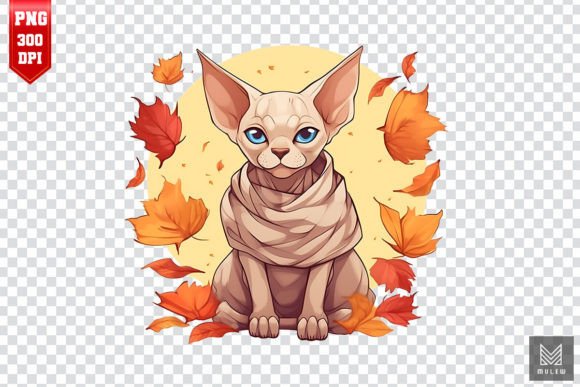 Cute Sphynx Cat in Autumn Clipart