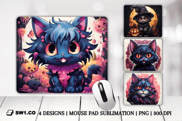 Halloween Black Cat Mouse Pad PNG