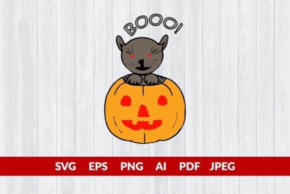 Halloween Boo Lettering Black Cat