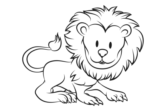 Lion in Line Style. Big African Cat Draw