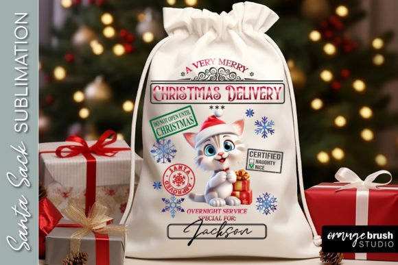 Santa Sack Sublimation Cute Cat Design
