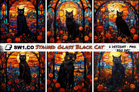 Stained Glass Black Cat Background