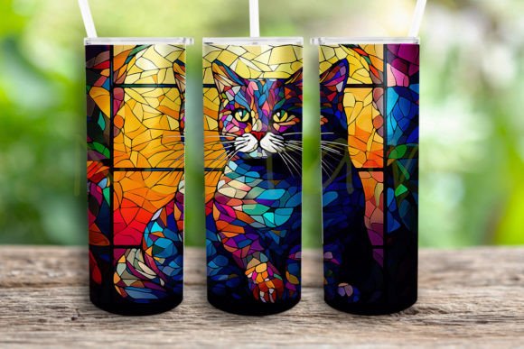 Stained Glass Cat Tumbler Template