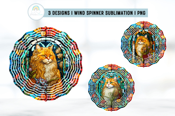 Stained Glass Cat Wind Spinner PNG