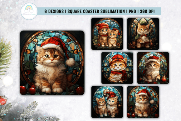 Stained Glass Christmas Kitten Coaster